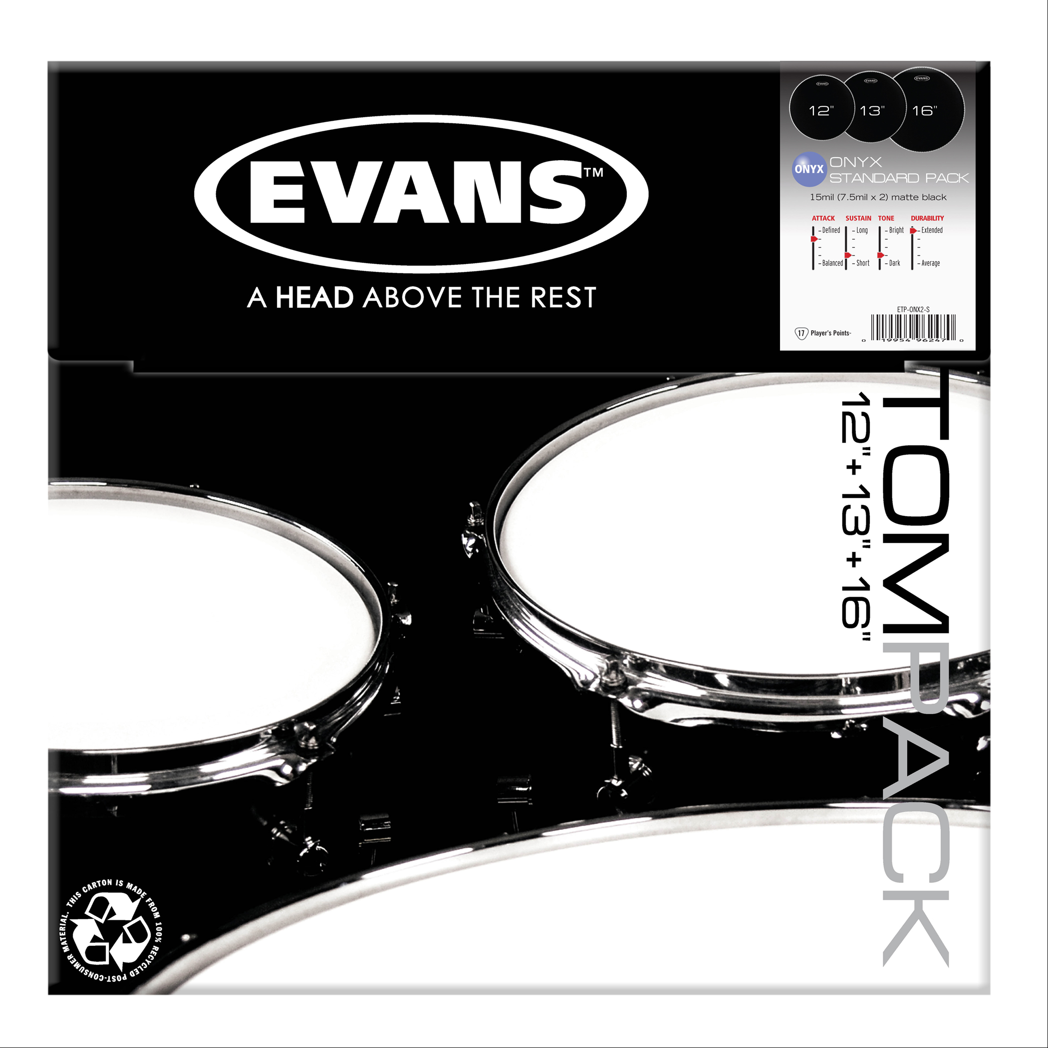 EVANS ETP-ONX2-S DERİ SETİ (12+13+16) TOM KUMLU SİYAH STANDART KİT 1
