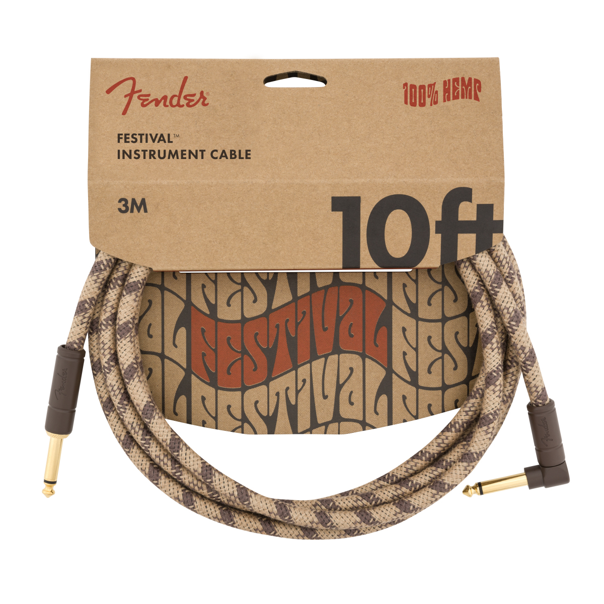 Fender Festival Düz/L Uçlu 3m Pure Hemp Brown Stripe Enstrüman Kablosu 4
