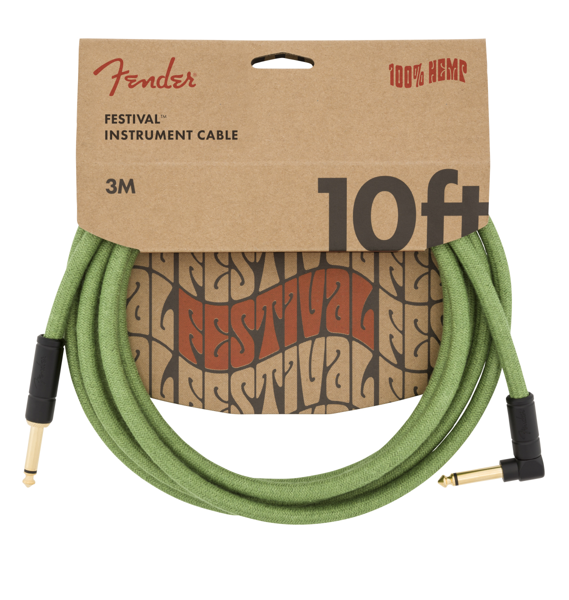 Fender Festival Düz/L Uçlu 3m Pure Hemp Yeşil Enstrüman Kablosu 1