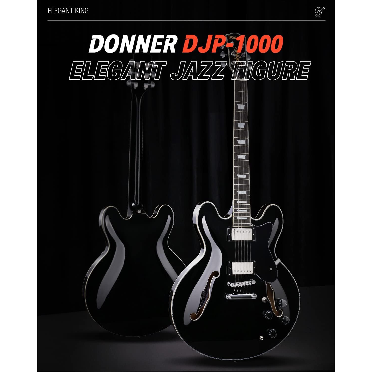 Donner DJP-1000 Semi-Hollow Elektro Gitar (Siyah) 3