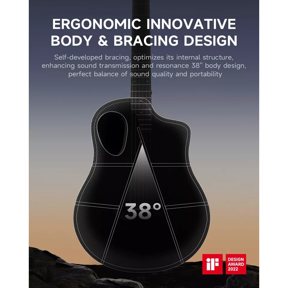 Donner RISING-G1 Carbon Fiber Akustik Gitar Seti (Siyah) 5