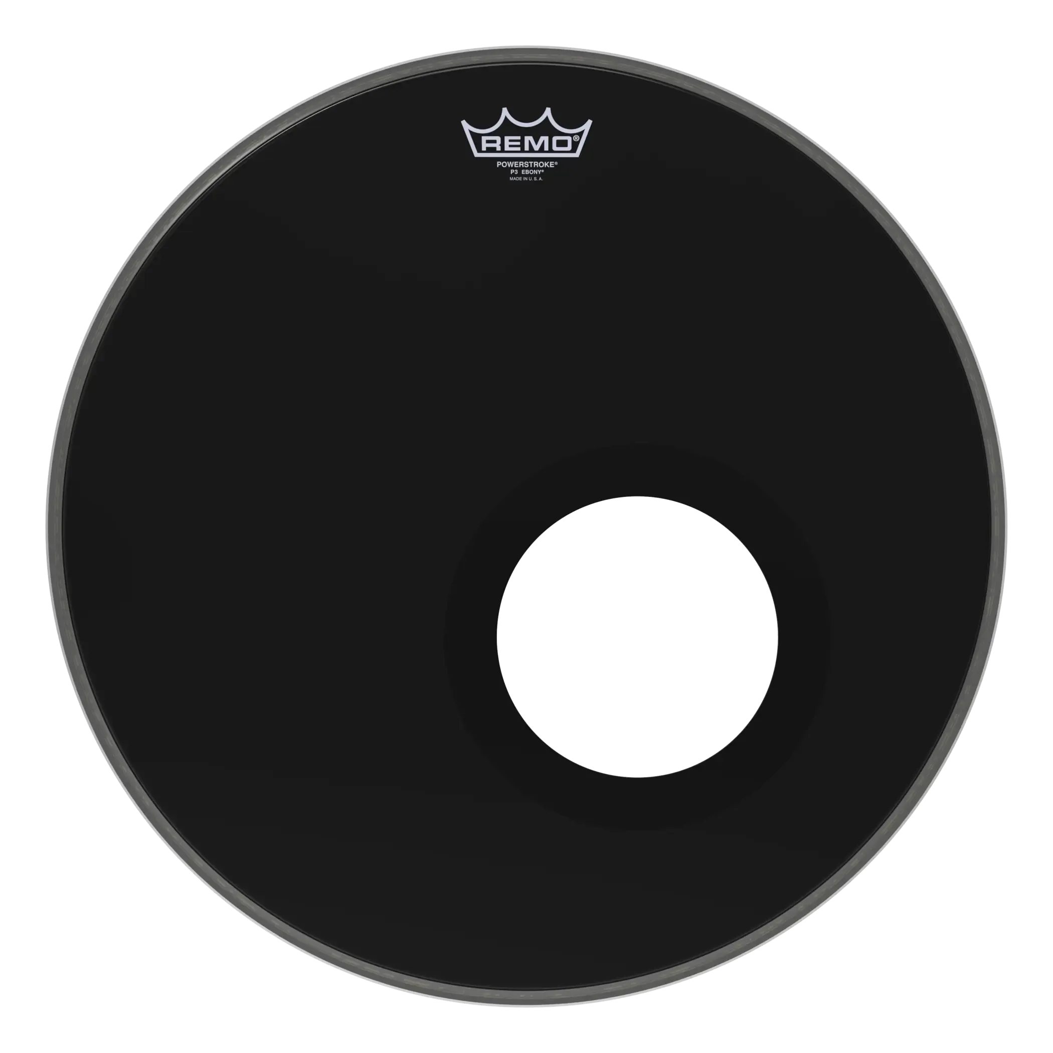 REMO POWERSTROKE® 3 EBONY® 18 İnç Siyah Delikli Bas Davul Derisi 1