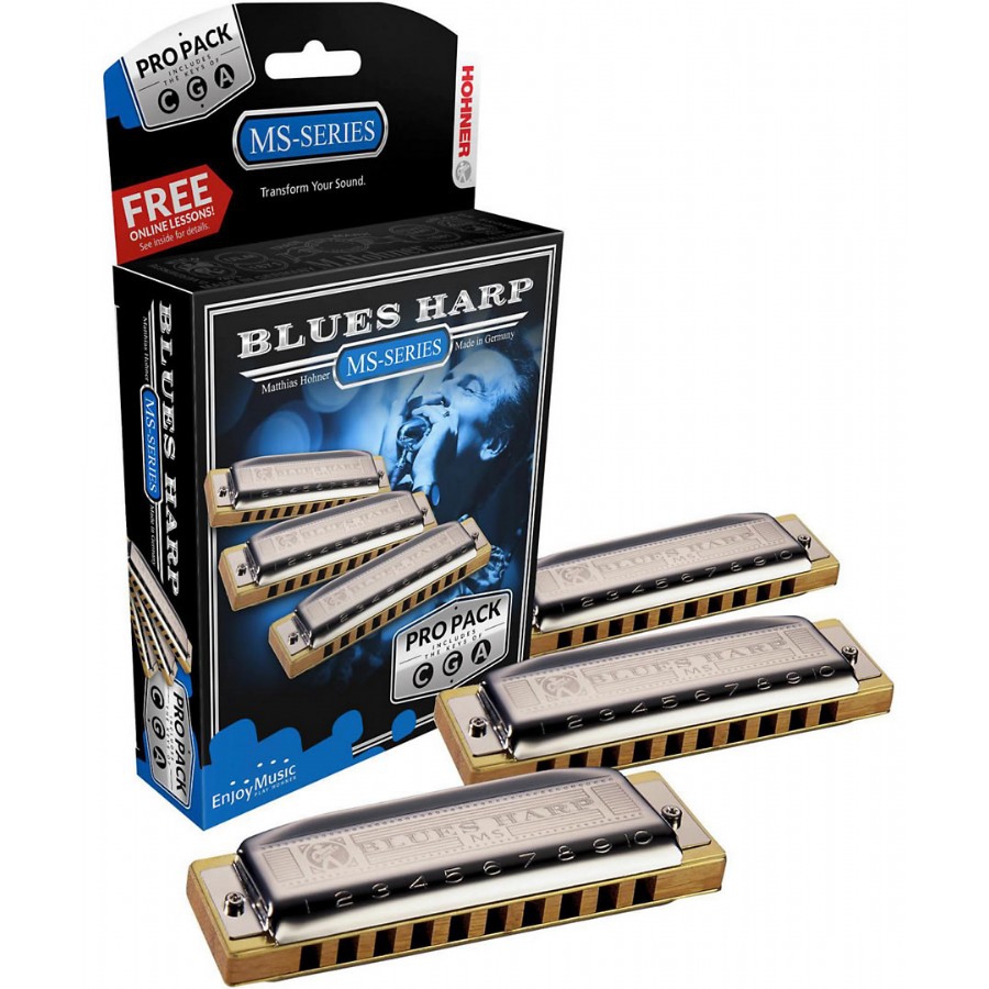 Hohner M5330PP Blues Harp MS Pro Pack Mızıka (A, C ve G) 1