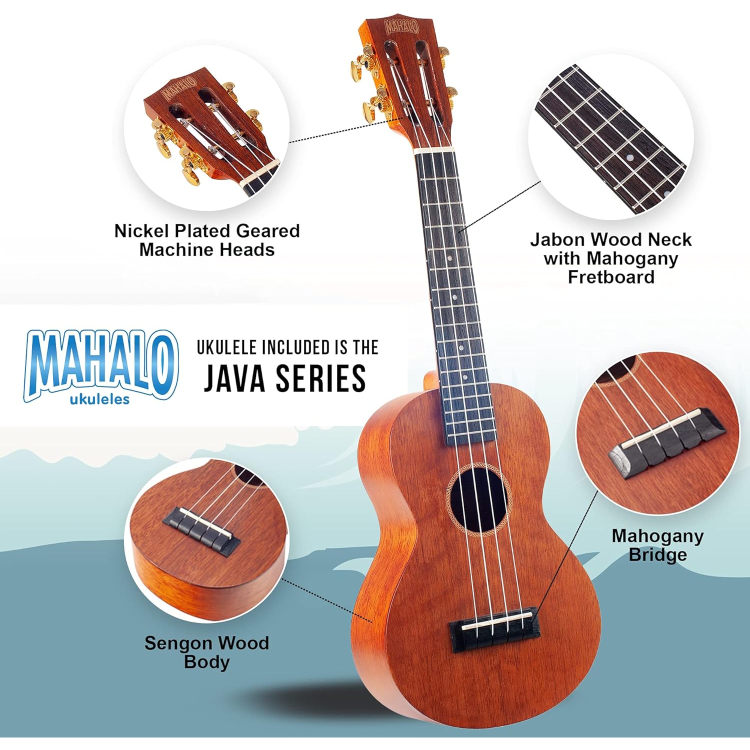 Mahalo MJ2TBRK Java Series Concert Ukulele Seti (Trans. Brown) 2
