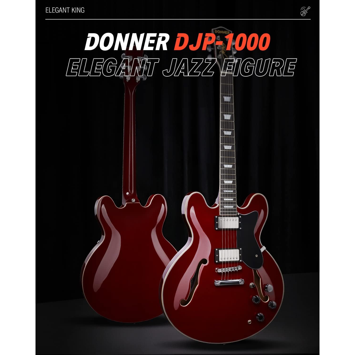 Donner DJP-1000 Semi-Hollow Elektro Gitar (Kırmızı) 2