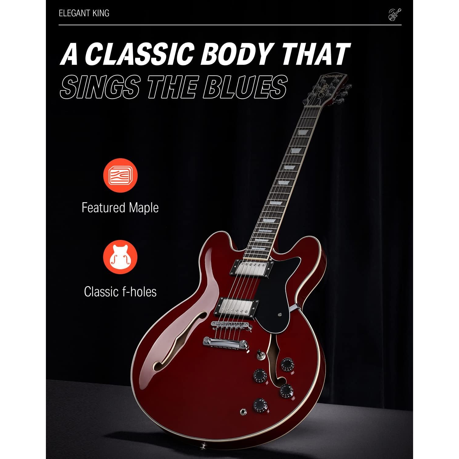 Donner DJP-1000 Semi-Hollow Elektro Gitar (Kırmızı) 5